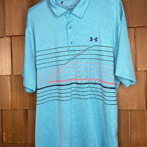 Mens 2XL Under Armpur Playoff Polo in Blue with Stripes